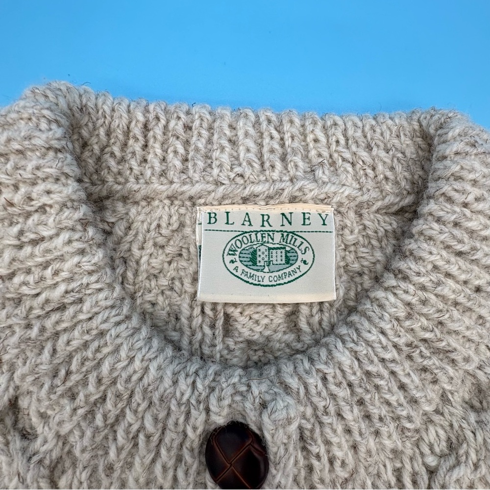 Blarney Woolen Mills Hand Knit Irish Sweater Fisherman Pattern Beige - Picture 6 of 10
